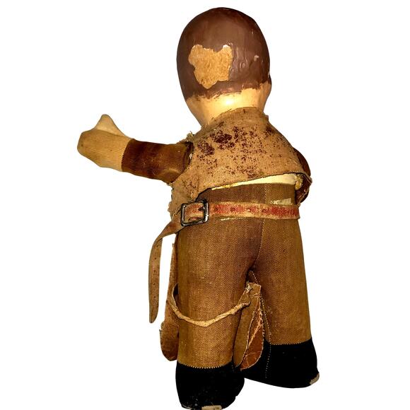 13" 1920s Antique Composition Head Sweet Cowboy Toddler Baby Boy - Picture 4 of 12